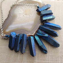 Load image into Gallery viewer, Blue Titanium Crystal Point Bib Necklace - Statement Jewelry