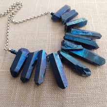 Load image into Gallery viewer, Blue Titanium Crystal Point Bib Necklace - Statement Jewelry
