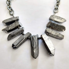 Load image into Gallery viewer, Silver Titanium Crystal Point Bib Necklace - Statement Jewelry