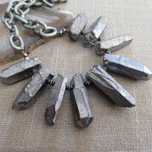 Load image into Gallery viewer, Silver Titanium Crystal Point Bib Necklace - Statement Jewelry