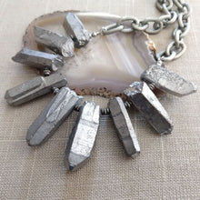 Load image into Gallery viewer, Silver Titanium Crystal Point Bib Necklace - Statement Jewelry