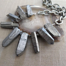 Load image into Gallery viewer, Silver Titanium Crystal Point Bib Necklace - Statement Jewelry