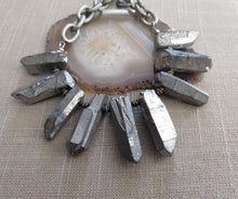 Load image into Gallery viewer, Silver Titanium Crystal Point Bib Necklace - Statement Jewelry