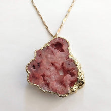 Load image into Gallery viewer, Red Geode Slice Necklace, Chunky Agate Druzy Statement Jewelry, Vintage Brass Chain