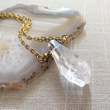 Load image into Gallery viewer, Faceted Crystal Quartz Necklace on Antique Gold Cable Chain