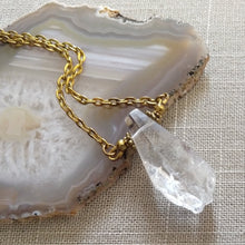 Load image into Gallery viewer, Faceted Crystal Quartz Necklace on Antique Gold Cable Chain