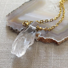 Load image into Gallery viewer, Faceted Crystal Quartz Necklace on Antique Gold Cable Chain