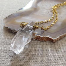 Load image into Gallery viewer, Faceted Crystal Quartz Necklace on Antique Gold Cable Chain