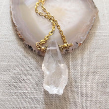 Load image into Gallery viewer, Faceted Crystal Quartz Necklace on Antique Gold Cable Chain