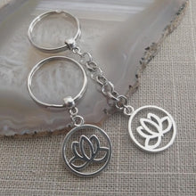 Load image into Gallery viewer, Silver Lotus Backpack or Purse Charm, Zipper Pull, Key Fob Lanyards