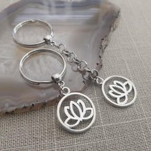 Load image into Gallery viewer, Silver Lotus Backpack or Purse Charm, Zipper Pull, Key Fob Lanyards