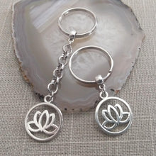 Load image into Gallery viewer, Silver Lotus Backpack or Purse Charm, Zipper Pull, Key Fob Lanyards