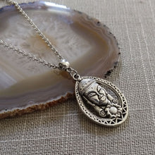 Load image into Gallery viewer, Buddha Budhist Charm Necklace on Silver Rolo Chain
