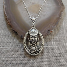Load image into Gallery viewer, Buddha Budhist Charm Necklace on Silver Rolo Chain