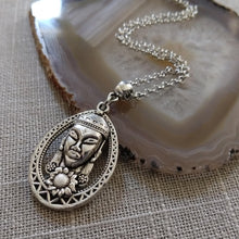 Load image into Gallery viewer, Buddha Budhist Charm Necklace on Silver Rolo Chain