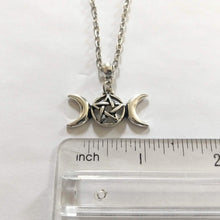 Load image into Gallery viewer, Wiccan Triple Moon Necklace on Silver Cable Chain