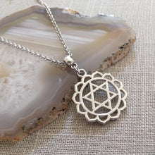 Load image into Gallery viewer, Heart Chakra Necklace on Silver Rolo Chain Yoga Jewelry