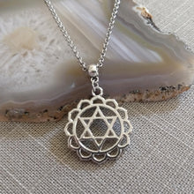Load image into Gallery viewer, Heart Chakra Necklace on Silver Rolo Chain Yoga Jewelry