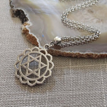 Load image into Gallery viewer, Heart Chakra Necklace on Silver Rolo Chain Yoga Jewelry
