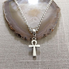 Load image into Gallery viewer, Ankh Egyptian Cross Necklace on Silver Rolo Chain