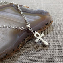 Load image into Gallery viewer, Ankh Egyptian Cross Necklace on Silver Rolo Chain