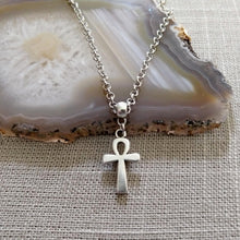 Load image into Gallery viewer, Ankh Egyptian Cross Necklace on Silver Rolo Chain