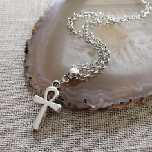 Load image into Gallery viewer, Ankh Egyptian Cross Necklace on Silver Rolo Chain