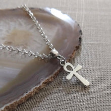 Load image into Gallery viewer, Ankh Egyptian Cross Necklace on Silver Rolo Chain
