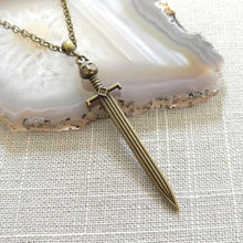Load image into Gallery viewer, Cat Head Sword Necklace on Bronze Cable Chain, Mens Jewelry
