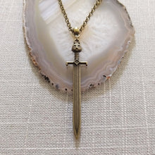 Load image into Gallery viewer, Cat Head Sword Necklace on Bronze Cable Chain, Mens Jewelry
