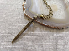 Load image into Gallery viewer, Cat Head Sword Necklace on Bronze Cable Chain, Mens Jewelry
