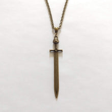 Load image into Gallery viewer, Cat Head Sword Necklace on Bronze Cable Chain, Mens Jewelry