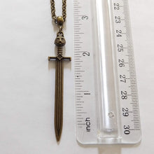 Load image into Gallery viewer, Cat Head Sword Necklace on Bronze Cable Chain, Mens Jewelry