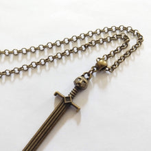 Load image into Gallery viewer, Cat Head Sword Necklace on Bronze Cable Chain, Mens Jewelry