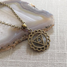 Load image into Gallery viewer, Throat Chakra Necklace on Bronze Rolo Chain, Yoga Jewelry