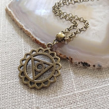 Load image into Gallery viewer, Throat Chakra Necklace on Bronze Rolo Chain, Yoga Jewelry