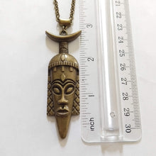 Load image into Gallery viewer, Tribal Mask Necklace, Bronze Long Mask Charm on Rolo Chain, Mens Jewelry