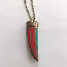 Load image into Gallery viewer, Coral and Turquoise Horn Necklace on Bronze Rolo Chain