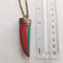 Load image into Gallery viewer, Coral and Turquoise Horn Necklace on Bronze Rolo Chain