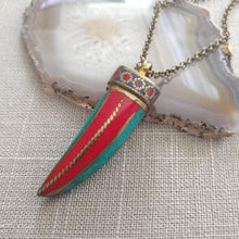 Load image into Gallery viewer, Coral and Turquoise Horn Necklace on Bronze Rolo Chain