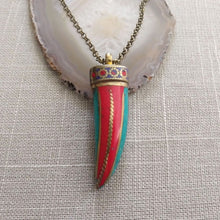 Load image into Gallery viewer, Coral and Turquoise Horn Necklace on Bronze Rolo Chain