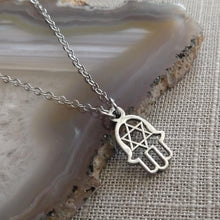 Load image into Gallery viewer, Hamsa and Star of David Silver Necklace