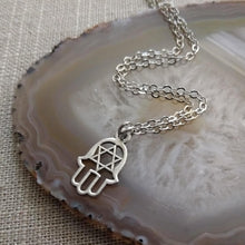 Load image into Gallery viewer, Hamsa and Star of David Silver Necklace