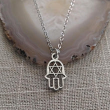 Load image into Gallery viewer, Hamsa and Star of David Silver Necklace