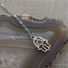 Load image into Gallery viewer, Hamsa and Star of David Silver Necklace
