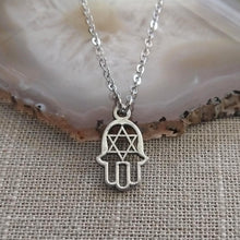 Load image into Gallery viewer, Hamsa and Star of David Silver Necklace