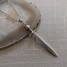 Load image into Gallery viewer, Cat Head Sword Necklace on Silver Cable Chain, Mens Jewelry