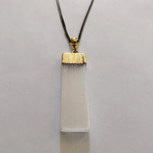 Load image into Gallery viewer, Selenite Necklace - Gold Plated Selenite Quartz Pendant on Gunmetal Thin Curb Chain