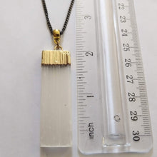Load image into Gallery viewer, Selenite Necklace - Gold Plated Selenite Quartz Pendant on Gunmetal Thin Curb Chain