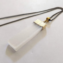 Load image into Gallery viewer, Selenite Necklace - Gold Plated Selenite Quartz Pendant on Gunmetal Thin Curb Chain